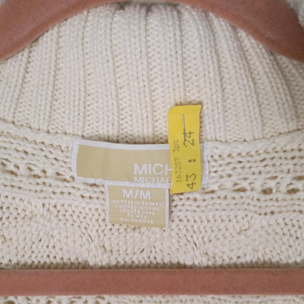 Michael Kors Vintage Womens Cream Cable Knit Short Sleeve Shawl Collar M Cardi - Picture 5 of 10